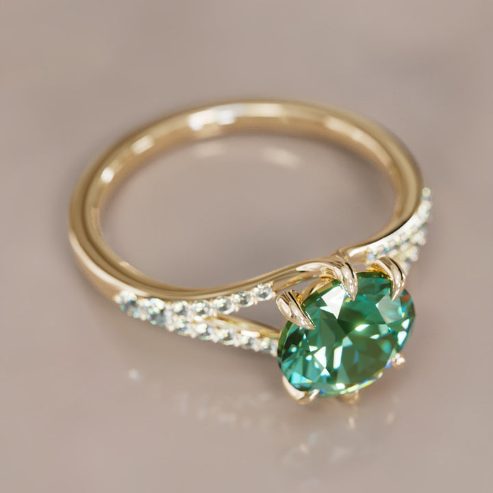 Amaya Round Green Sapphire Modern Unique Split Shank Engagement Ring By Valley Rose