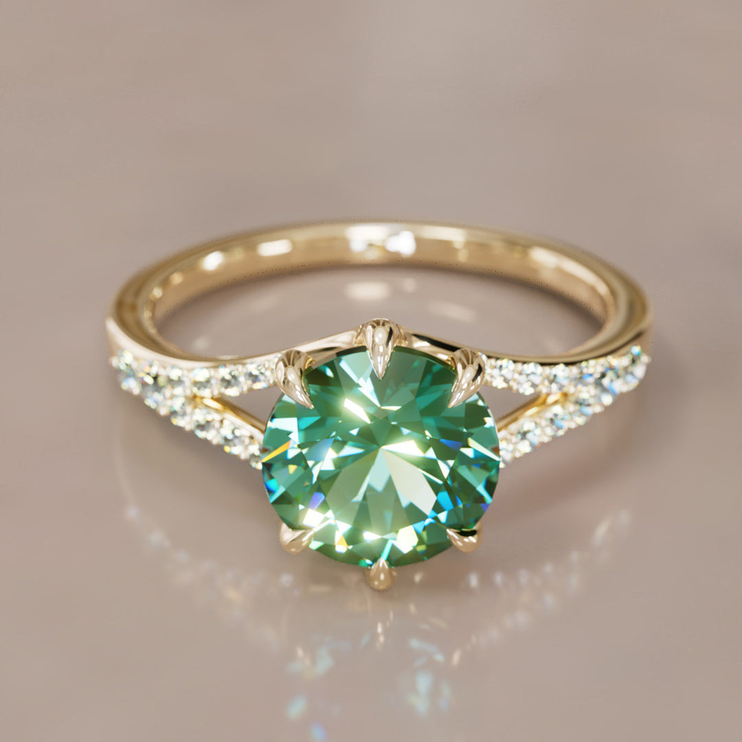 Amaya Round Green Sapphire Modern Unique Split Shank Engagement Ring By Valley Rose