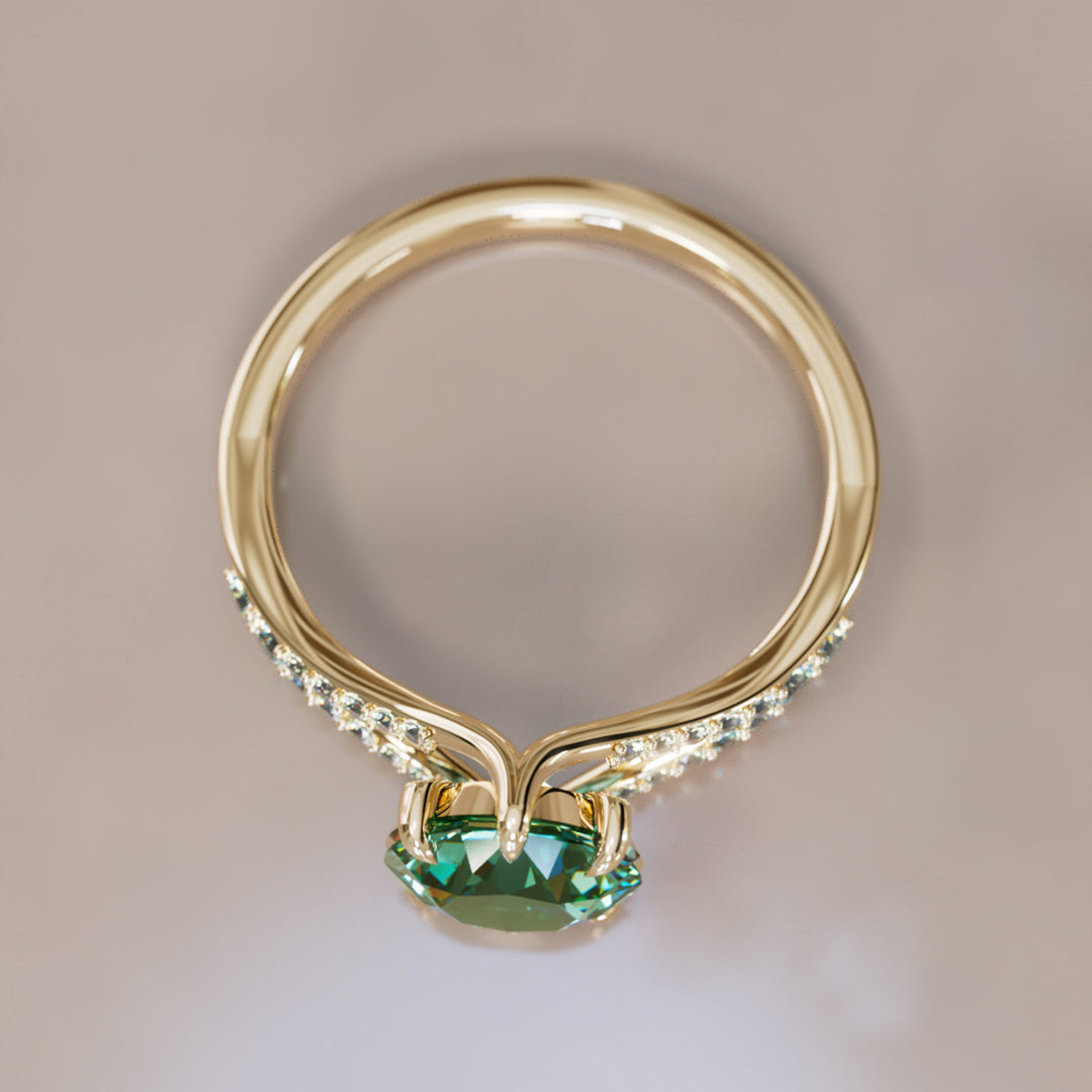 Amaya Round Green Sapphire Modern Unique Split Shank Engagement Ring By Valley Rose
