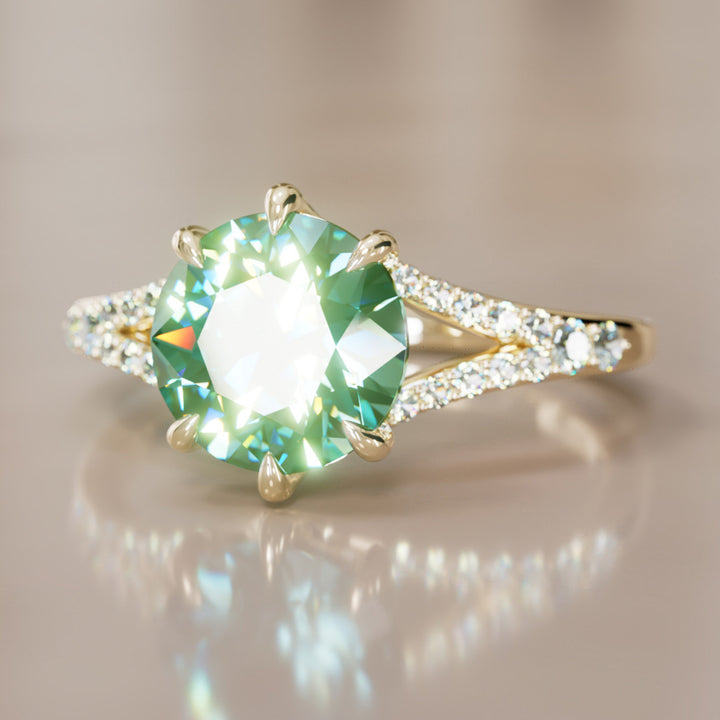 Amaya Round Green Sapphire Modern Unique Split Shank Engagement Ring By Valley Rose
