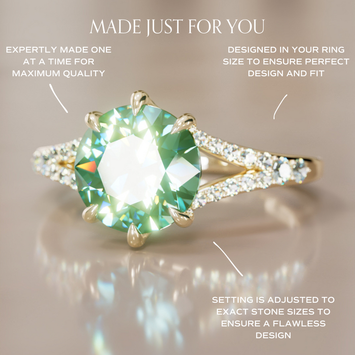 Amaya Round Green Sapphire Modern Unique Split Shank Engagement Ring By Valley Rose