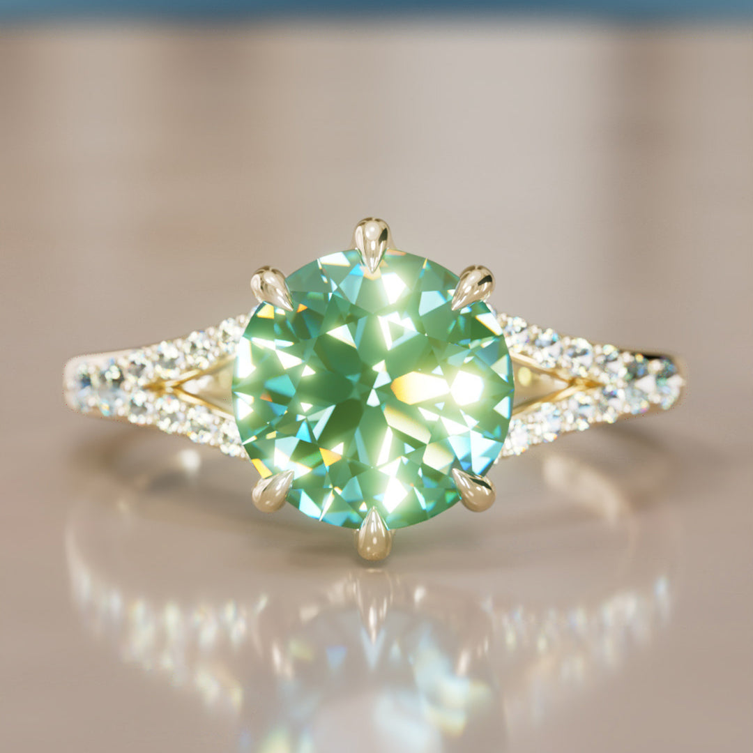 Amaya Round Green Sapphire Modern Unique Split Shank Engagement Ring By Valley Rose