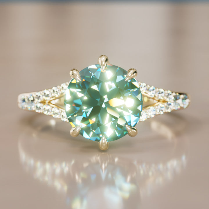 Unique Split Shank Engagement Ring with Teal Sapphire By Valley Rose