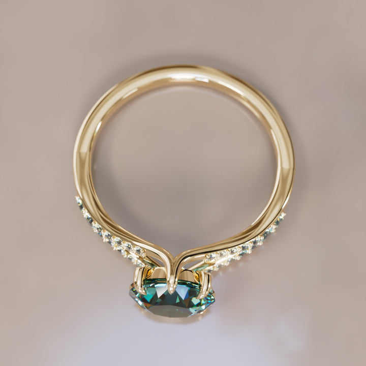 Unique Split Shank Engagement Ring with Teal Sapphire By Valley Rose