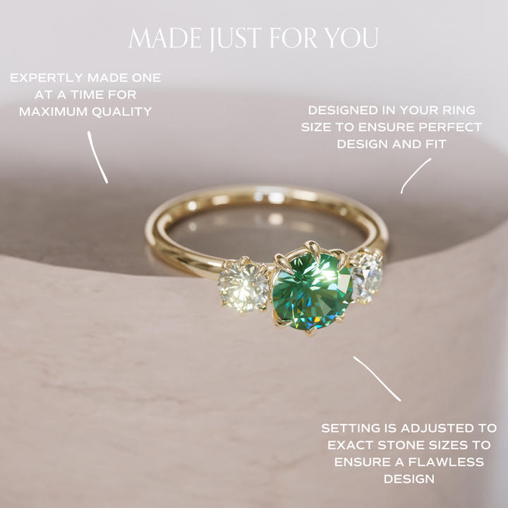 Three Stone Green Sapphire Engagement Ring with Diamonds By Valley Rose