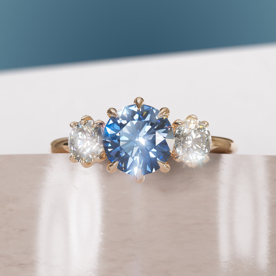 Amerie Blue Sapphire Modern Unique Three Stone Engagement Ring (Setting Only)