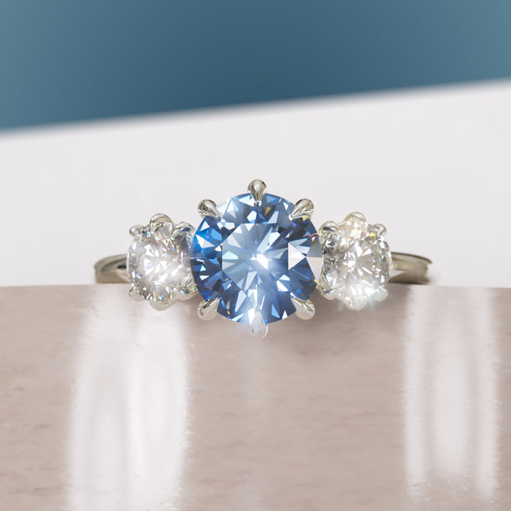 Amerie Blue Sapphire Modern Unique Three Stone Engagement Ring (Setting Only)