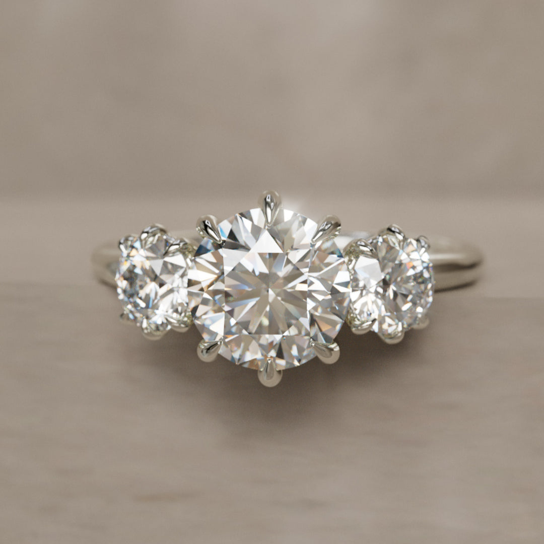 Amerie Unique Modern Round Lab Diamond Three Stone Engagement Ring (Setting Only)