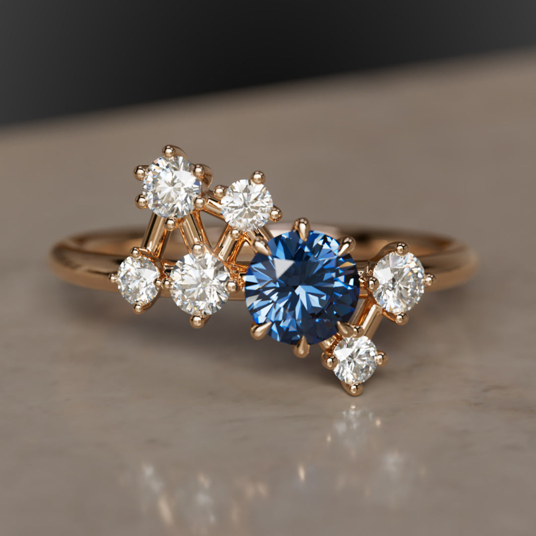 Anello con zaffiro blu Andromeda