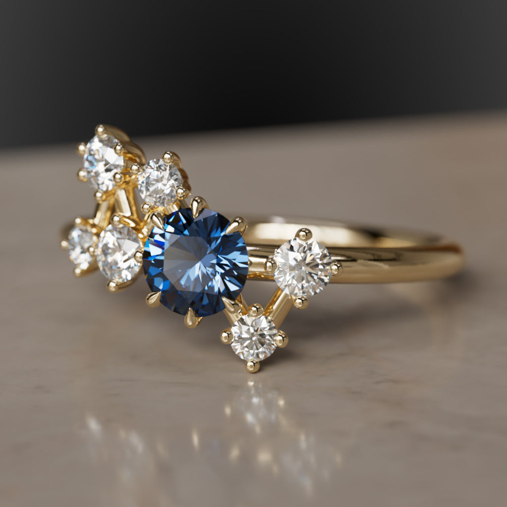 Andromeda Celestial Blue Sapphire Cluster Ring