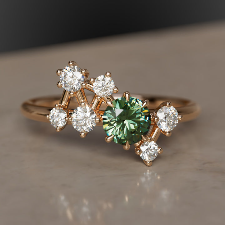 Andromeda Celestial Green Sapphire Engagement Ring with Diamonds