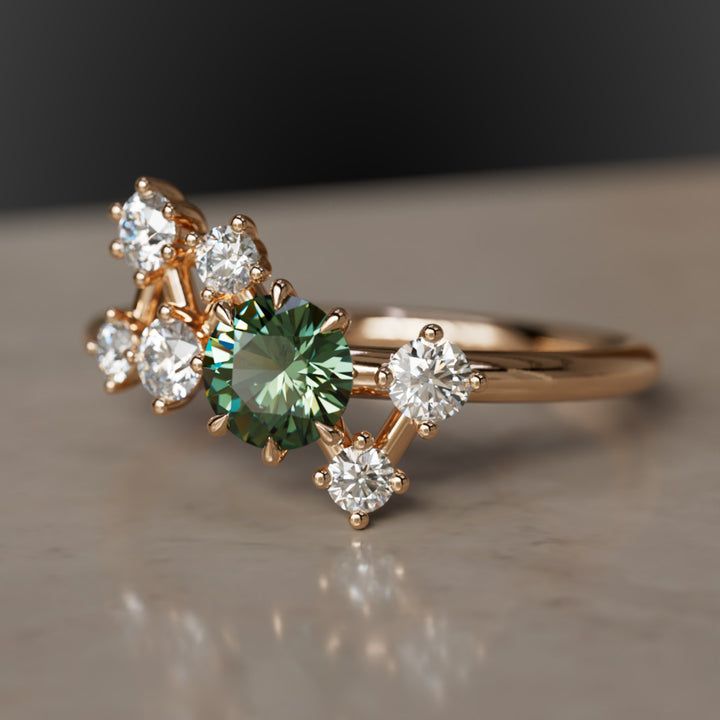 Andromeda Celestial Green Sapphire Engagement Ring with Diamonds