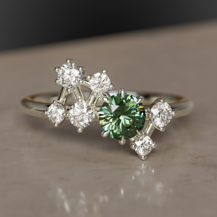 Andromeda Celestial Green Sapphire Engagement Ring with Diamonds