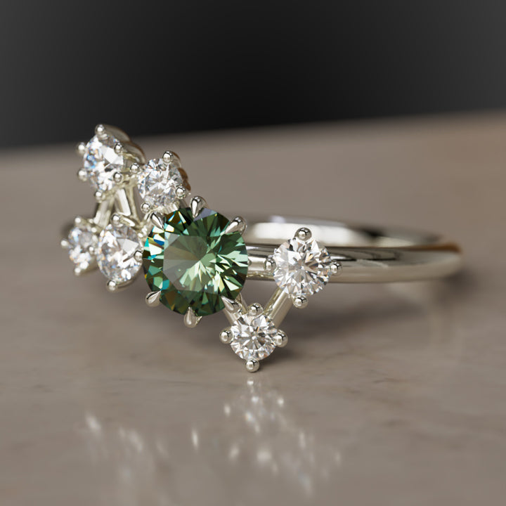 Andromeda Celestial Green Sapphire Engagement Ring with Diamonds