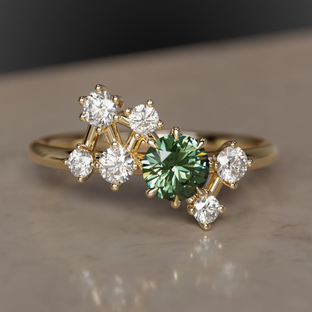 Andromeda Celestial Green Sapphire Cluster Ring