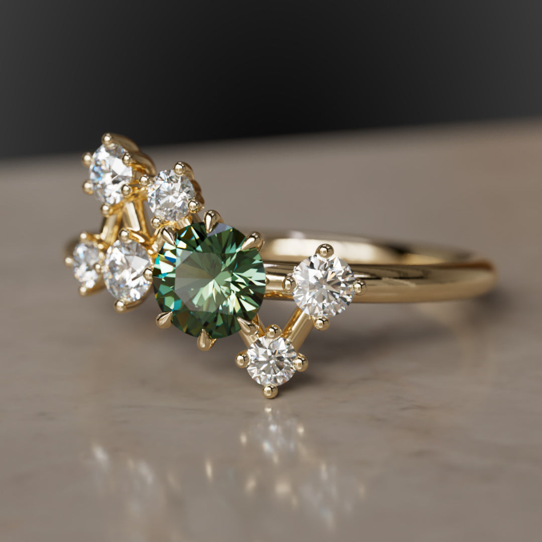 Andromeda Celestial Green Sapphire Engagement Ring with Diamonds