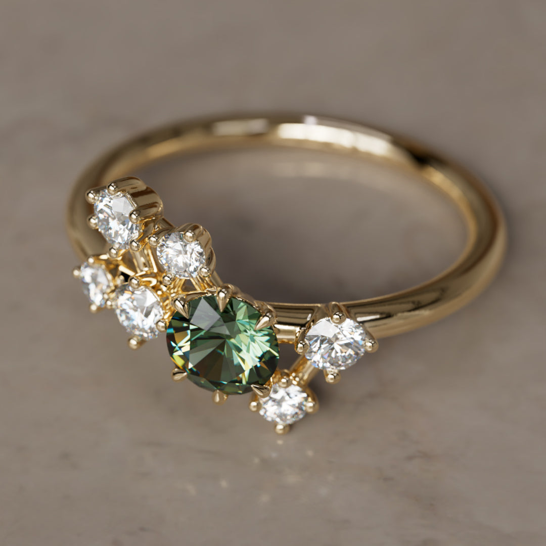 Andromeda Celestial Green Sapphire Engagement Ring with Diamonds