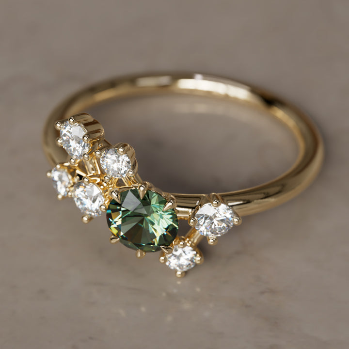 Andromeda Celestial Green Sapphire Engagement Ring with Diamonds