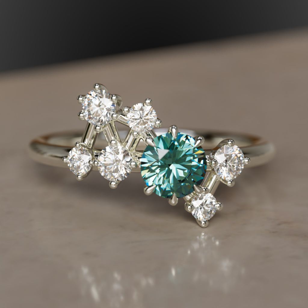 Andromeda Celestial Teal Sapphire Cluster Ring