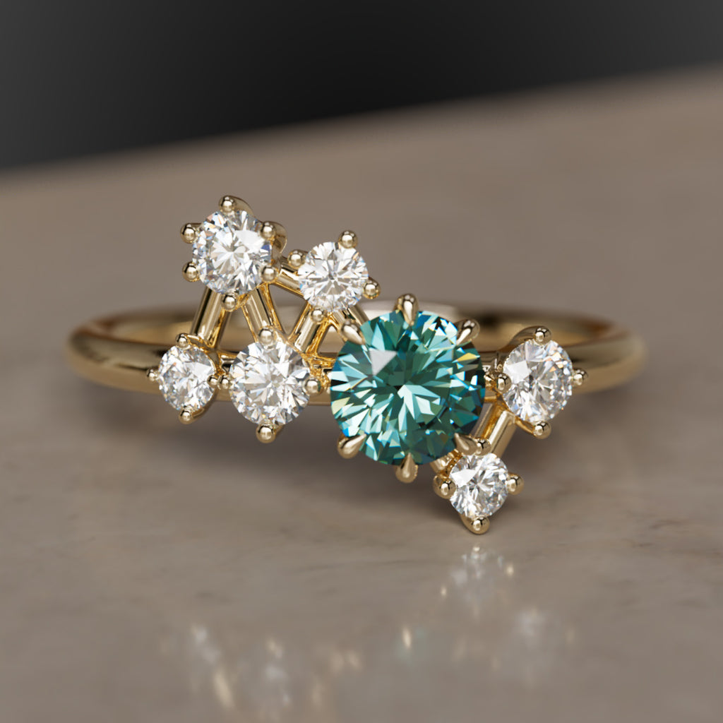 Andromeda Celestial Teal Sapphire Cluster Ring