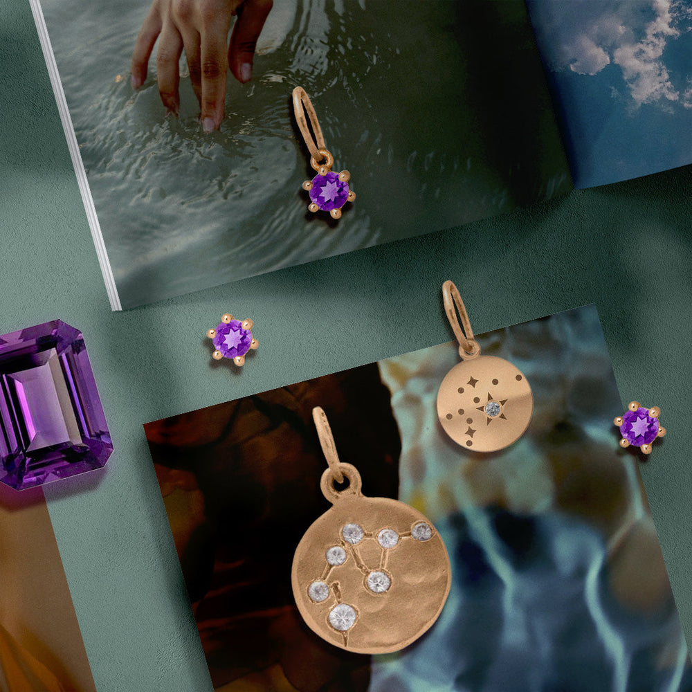 Aquarius Zodiac Astrology Charm - Diamond Gold Constellation Pendant White Sapphire By Valley Rose Ethical Jewelry