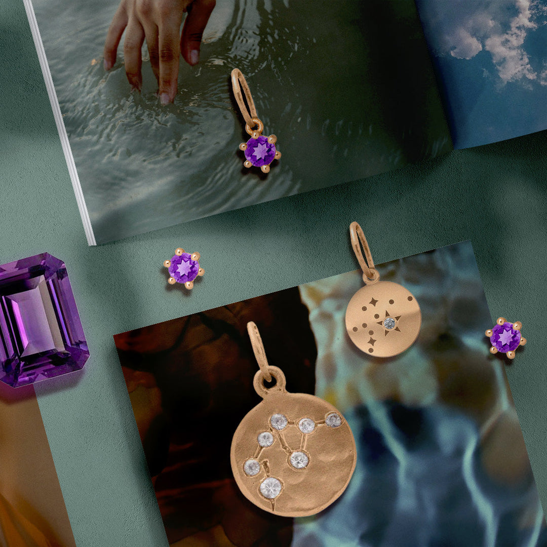 Aquarius Zodiac Astrology Charm - Diamond Gold Constellation Pendant White Sapphire By Valley Rose Ethical Jewelry