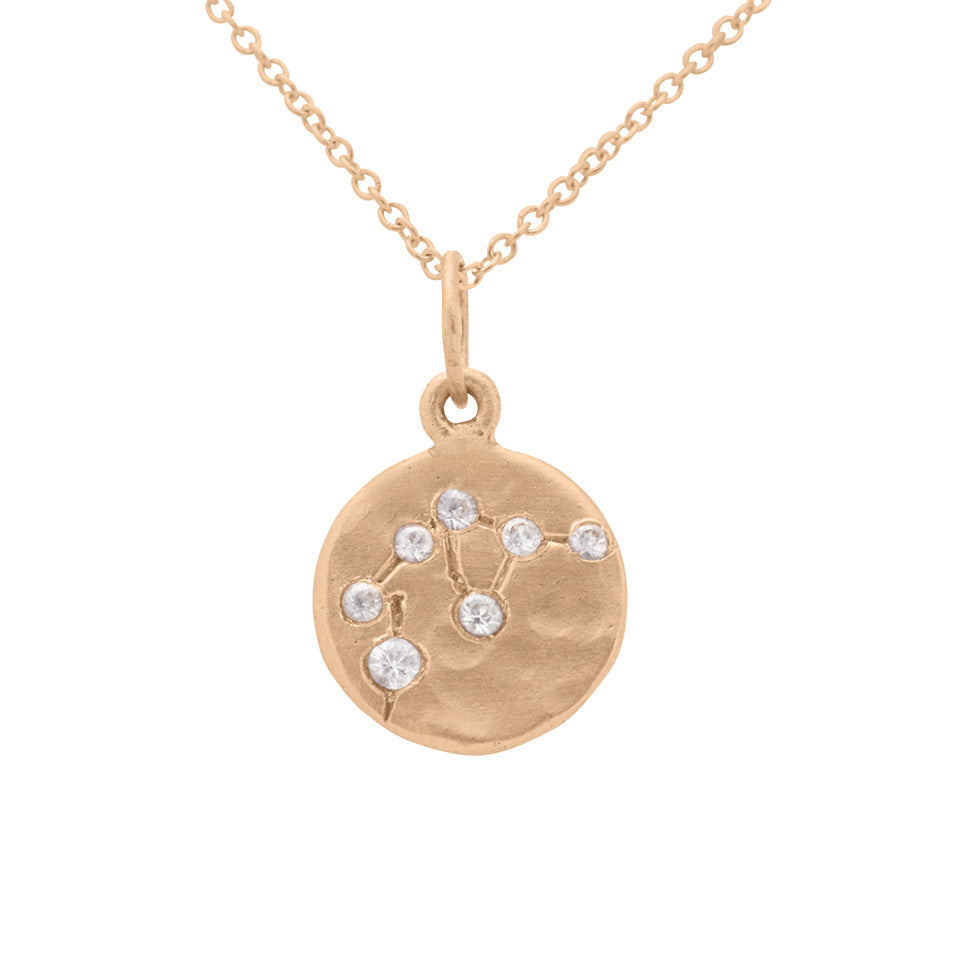 Aquarius Zodiac Astrology Charm - Diamond Gold Constellation Pendant White Sapphire By Valley Rose Ethical Jewelry