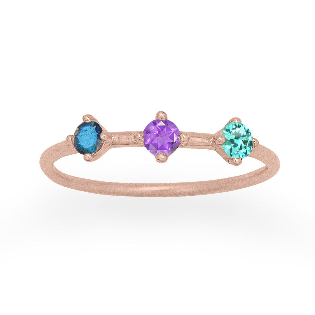 Aquarius Zodiac Celestial Orion Constellation Gemstone Ring with Birthstones By Valley Rose