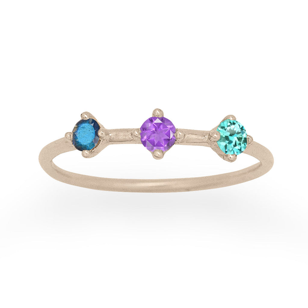 Aquarius Zodiac Celestial Orion Constellation Gemstone Ring with Birthstones By Valley Rose