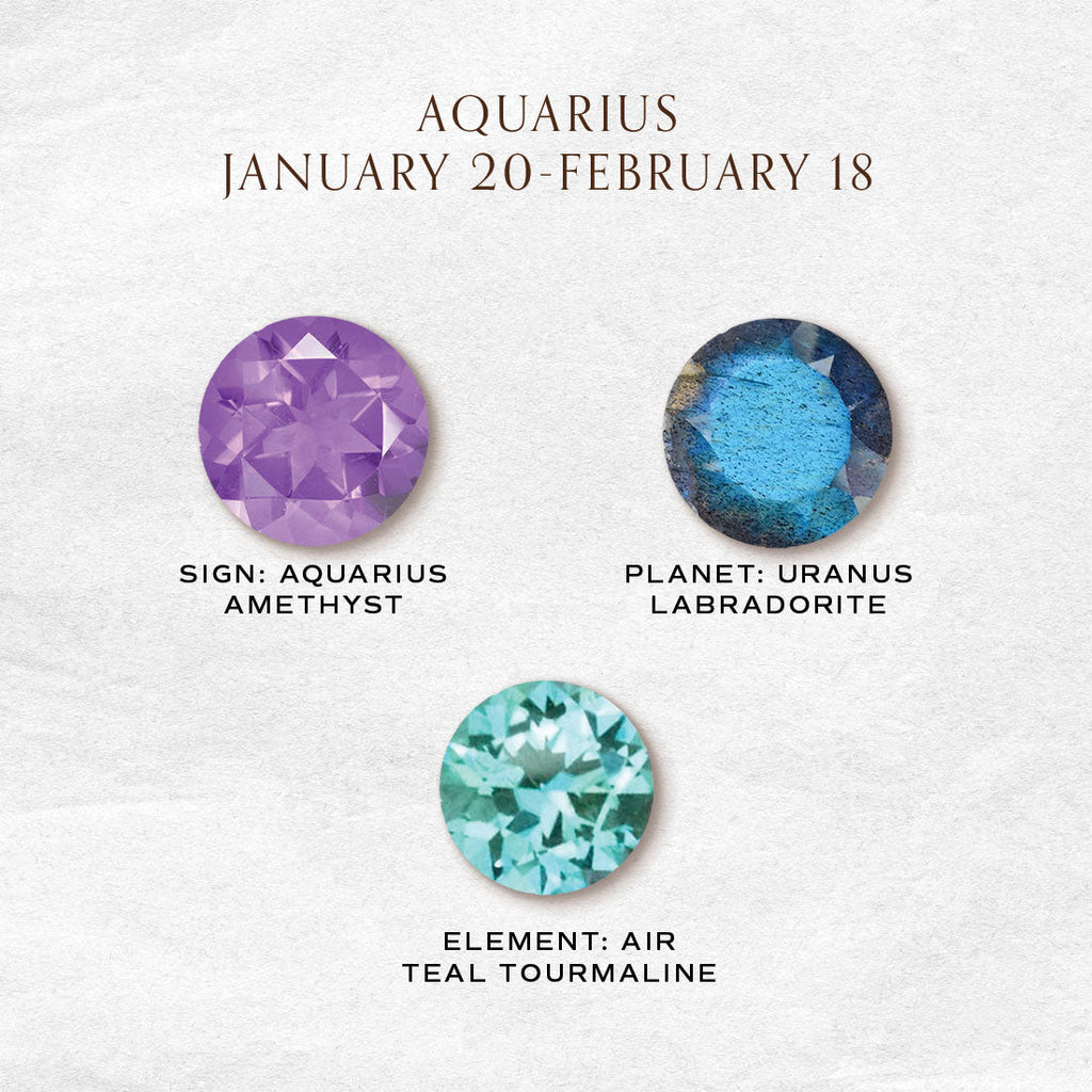 Aquarius Zodiac Celestial Orion Constellation Gemstone Ring with Birthstones By Valley Rose