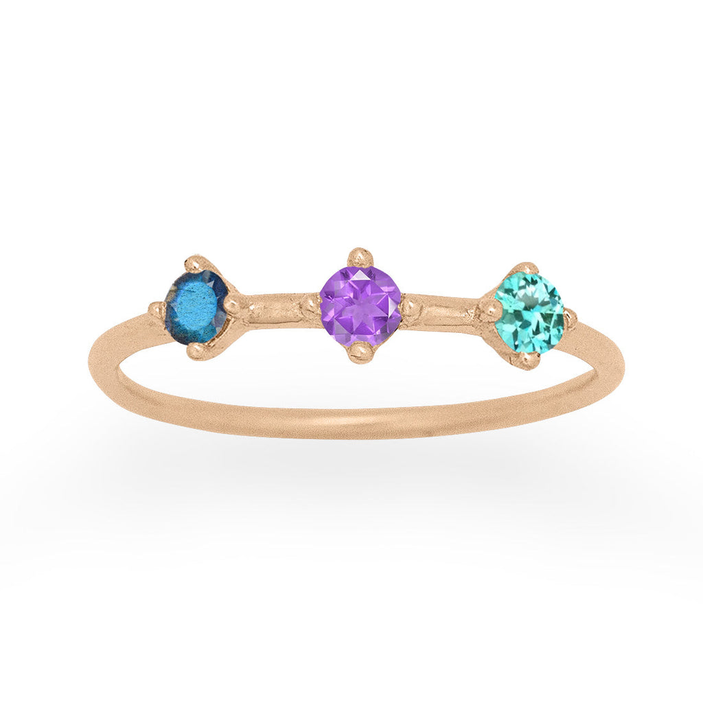 Aquarius Zodiac Celestial Orion Constellation Gemstone Ring with Birthstones By Valley Rose