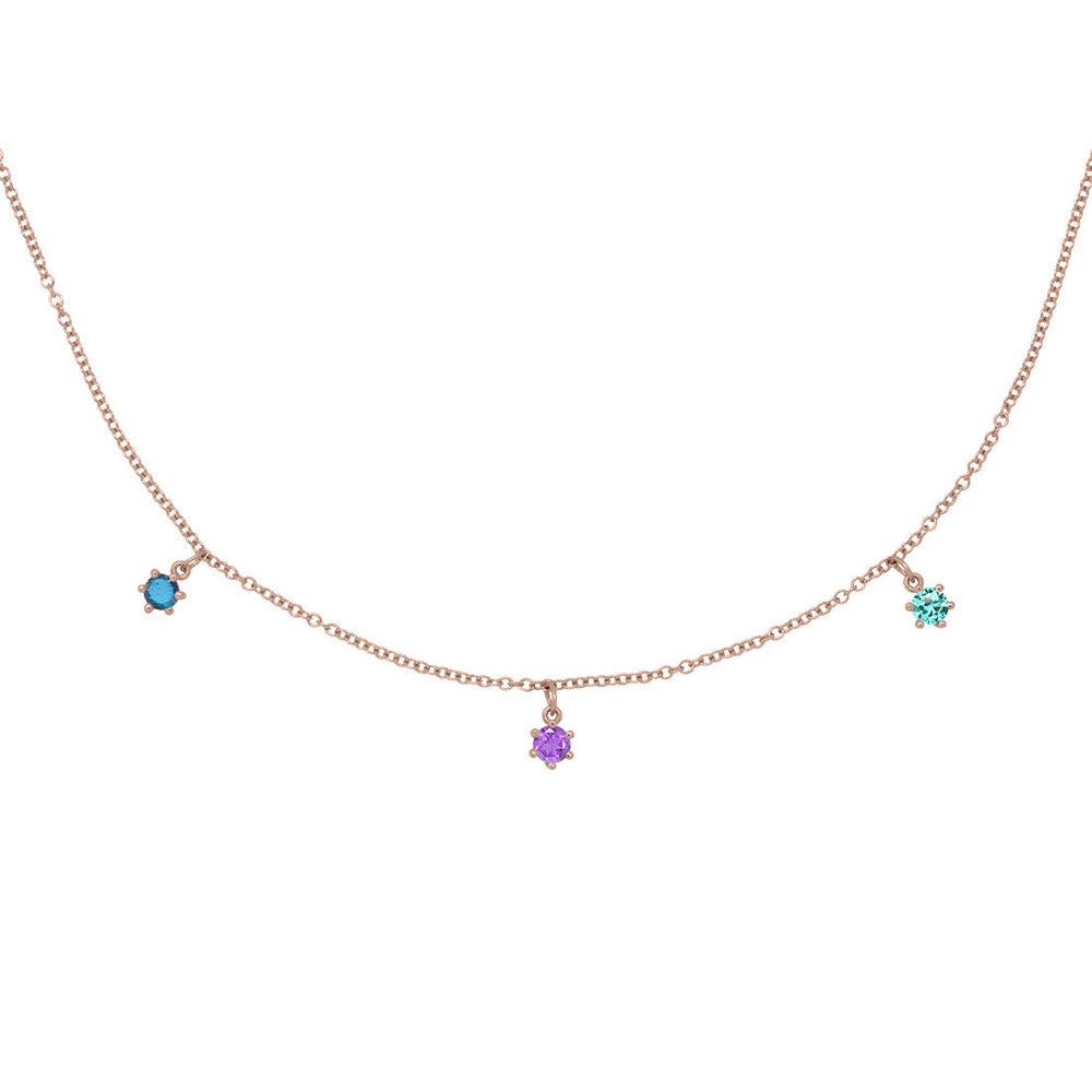 Aquarius Zodiac Gold Fringe Necklace with Amethyst, Tourmaline & Labradorite 16" Chain By Valley Rose Ethical Jewelry