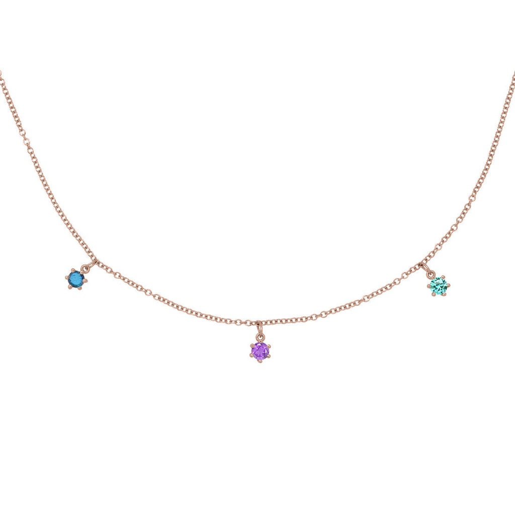 Aquarius Zodiac Gold Fringe Necklace with Amethyst, Tourmaline & Labradorite 16