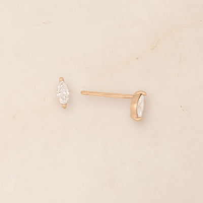 Ara Earrings | Marquise Cut Diamond Gold Studs | Valley Rose Lab Diamond Single By Valley Rose Ethical Jewelry