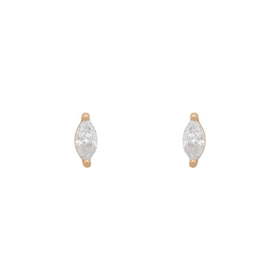 Ara Earrings | Marquise Cut Diamond Gold Studs | Valley Rose Lab Diamond Single By Valley Rose Ethical Jewelry