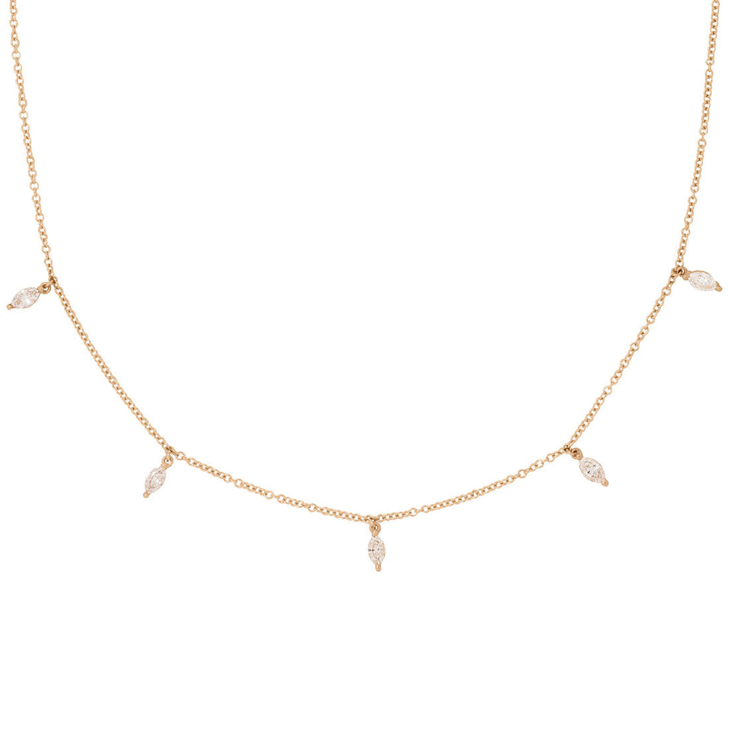 Marquise Cut Diamond Fringe Charm Necklace in 14k Gold Lab Diamond By Valley Rose Ethical Jewelry