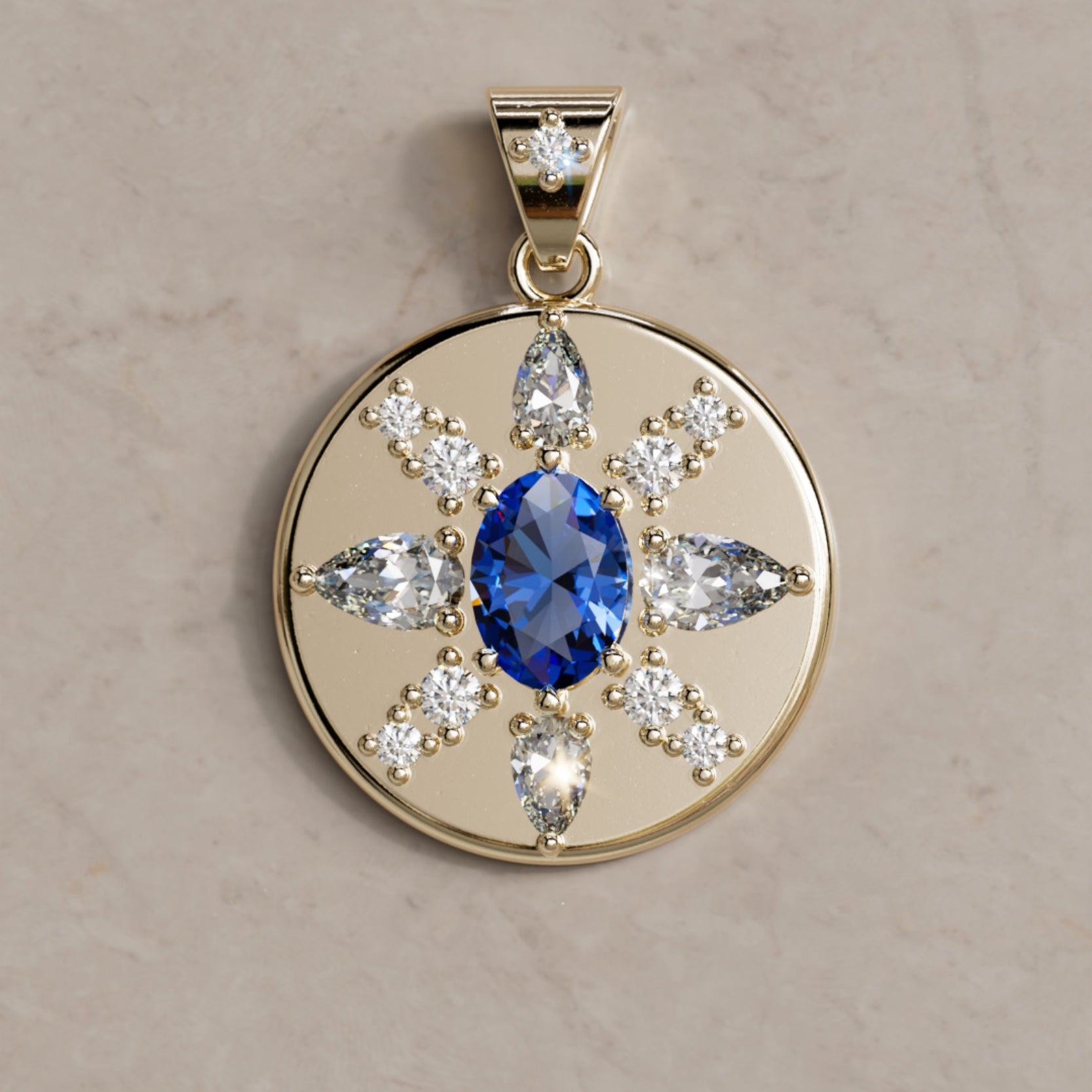 アクセサリー sapphire pendant Oval Cut Blue Sapphire Coin Pendant with Diamonds in 14k Gold