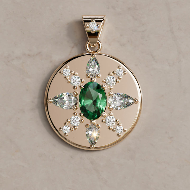 Arcadia Emerald Diamond Coin Pendant Charm