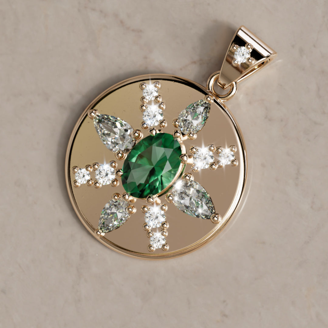 Arcadia Emerald Diamond Coin Pendant Charm