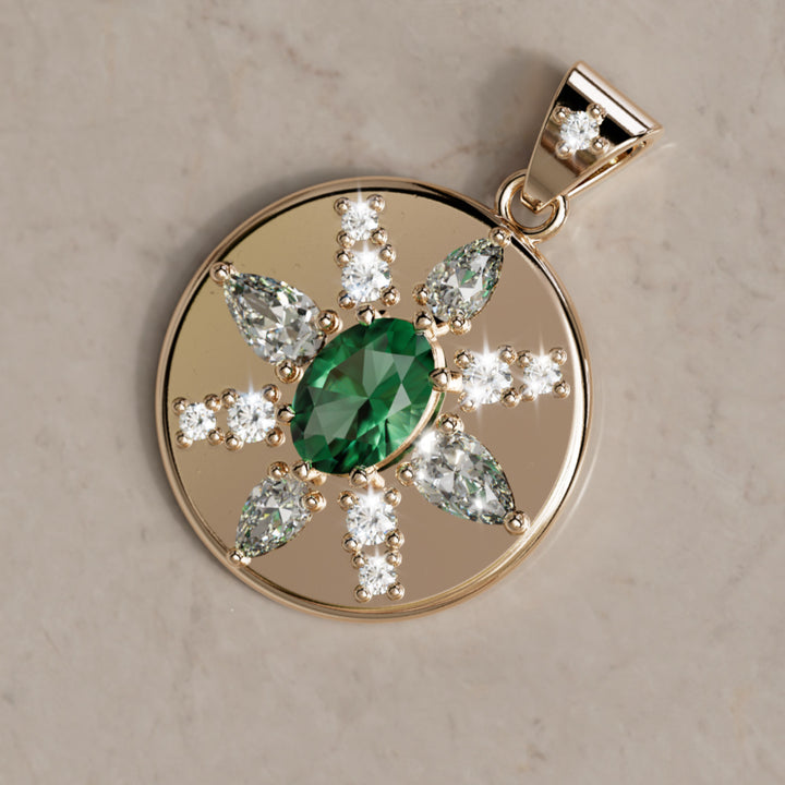 Arcadia Emerald Diamond Coin Pendant Charm