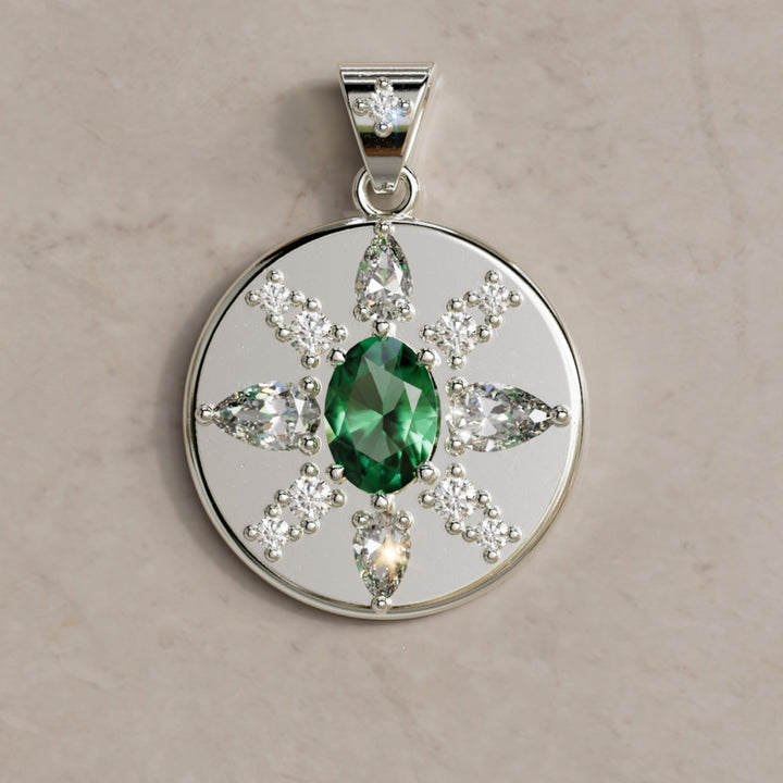 Arcadia Emerald Diamond Coin Pendant Charm