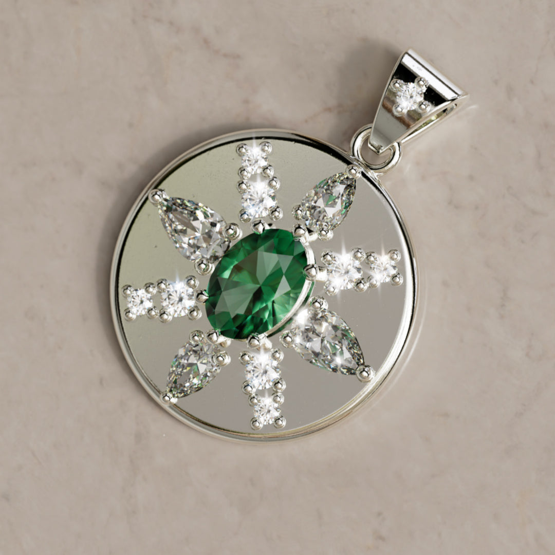 Arcadia Emerald Diamond Coin Pendant Charm