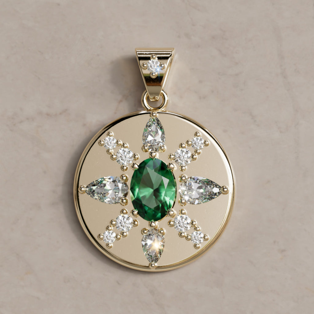 Arcadia Emerald Diamond Coin Pendant Charm By Valley Rose