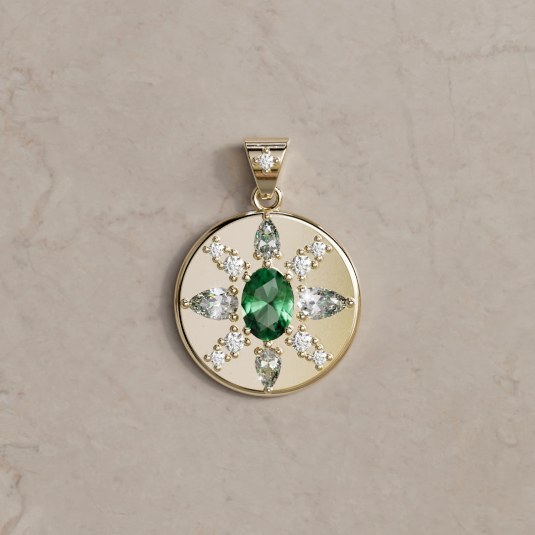 Arcadia Emerald Diamond Coin Pendant Charm