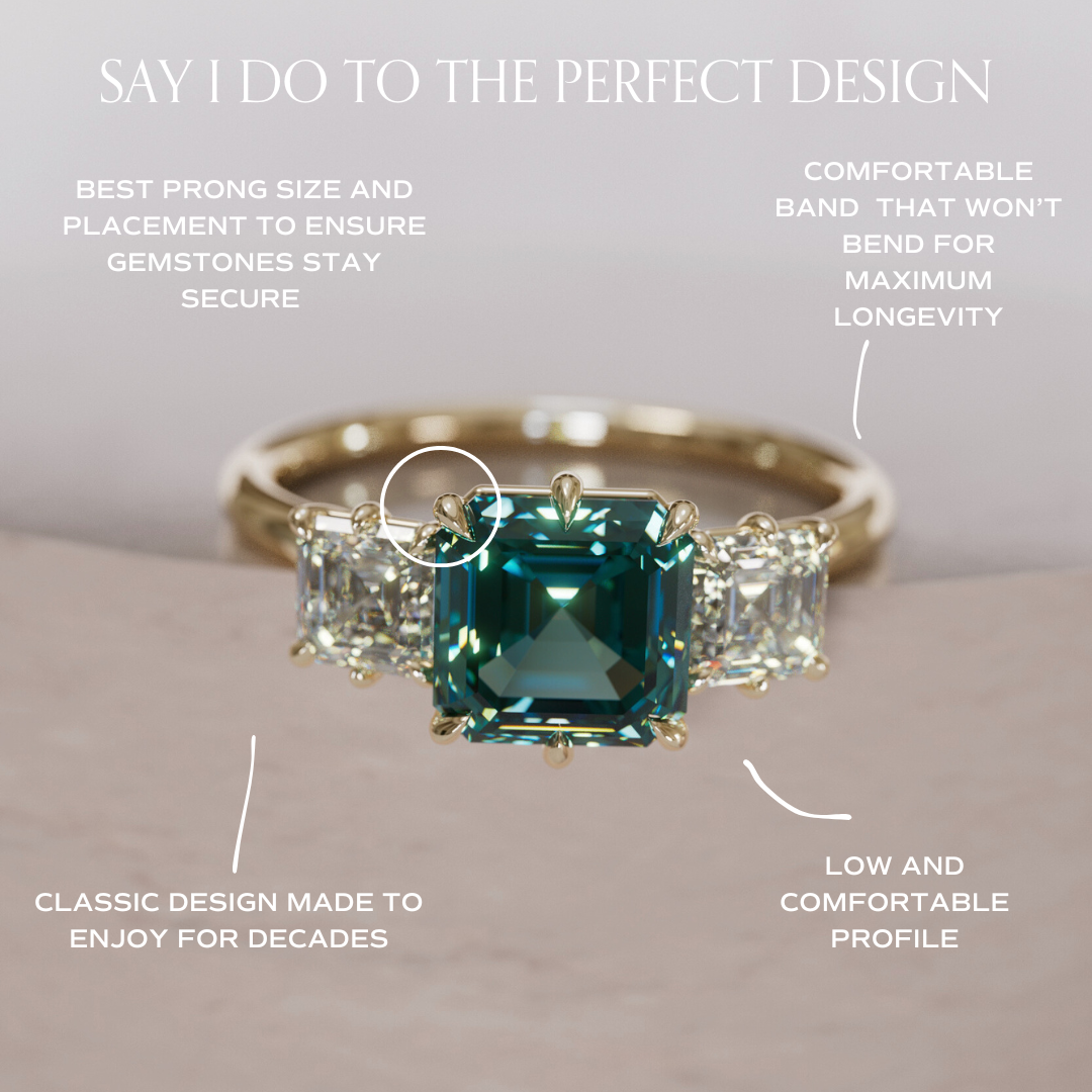 Ari Asscher Cut Teal Sapphire Modern Unique Three Stone Engagement Ring By Valley Rose