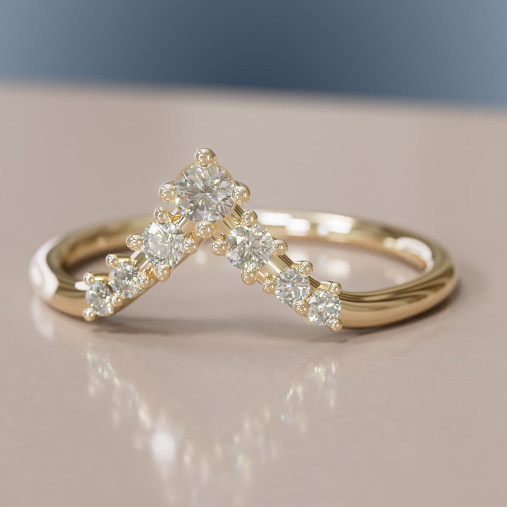 Diamond Stacked V shape Wedding Ring