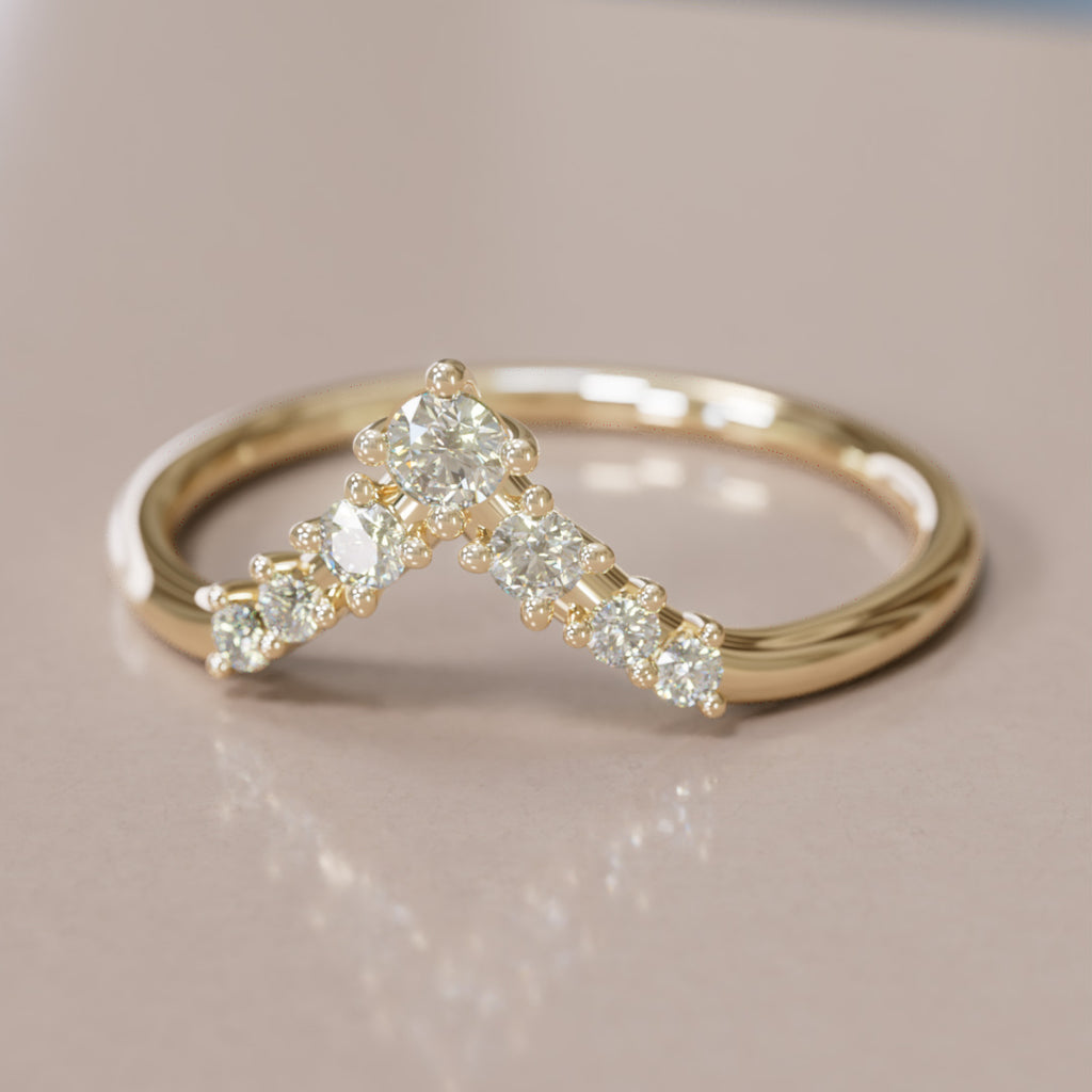 Diamond Stacked V shape Wedding Ring