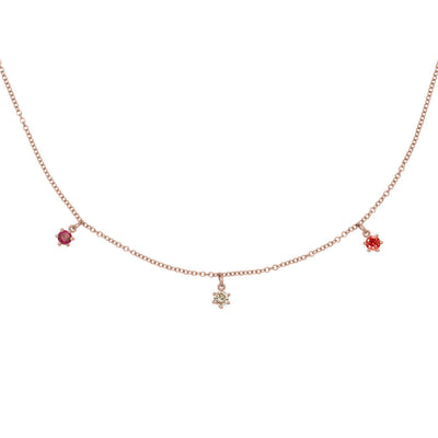 Aries Zodiac Gold Fringe Necklace with Birth Chart Gemstones Champagne Diamond and Garnets 16" Chain By Valley Rose Ethical Jewelry