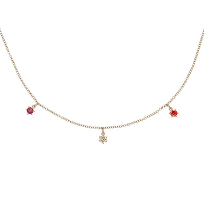 Aries Zodiac Gold Fringe Necklace with Birth Chart Gemstones Champagne Diamond and Garnets 16" Chain By Valley Rose Ethical Jewelry