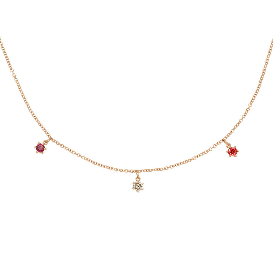 Aries Zodiac Gold Fringe Necklace with Birth Chart Gemstones Champagne Diamond and Garnets 16" Chain By Valley Rose Ethical Jewelry